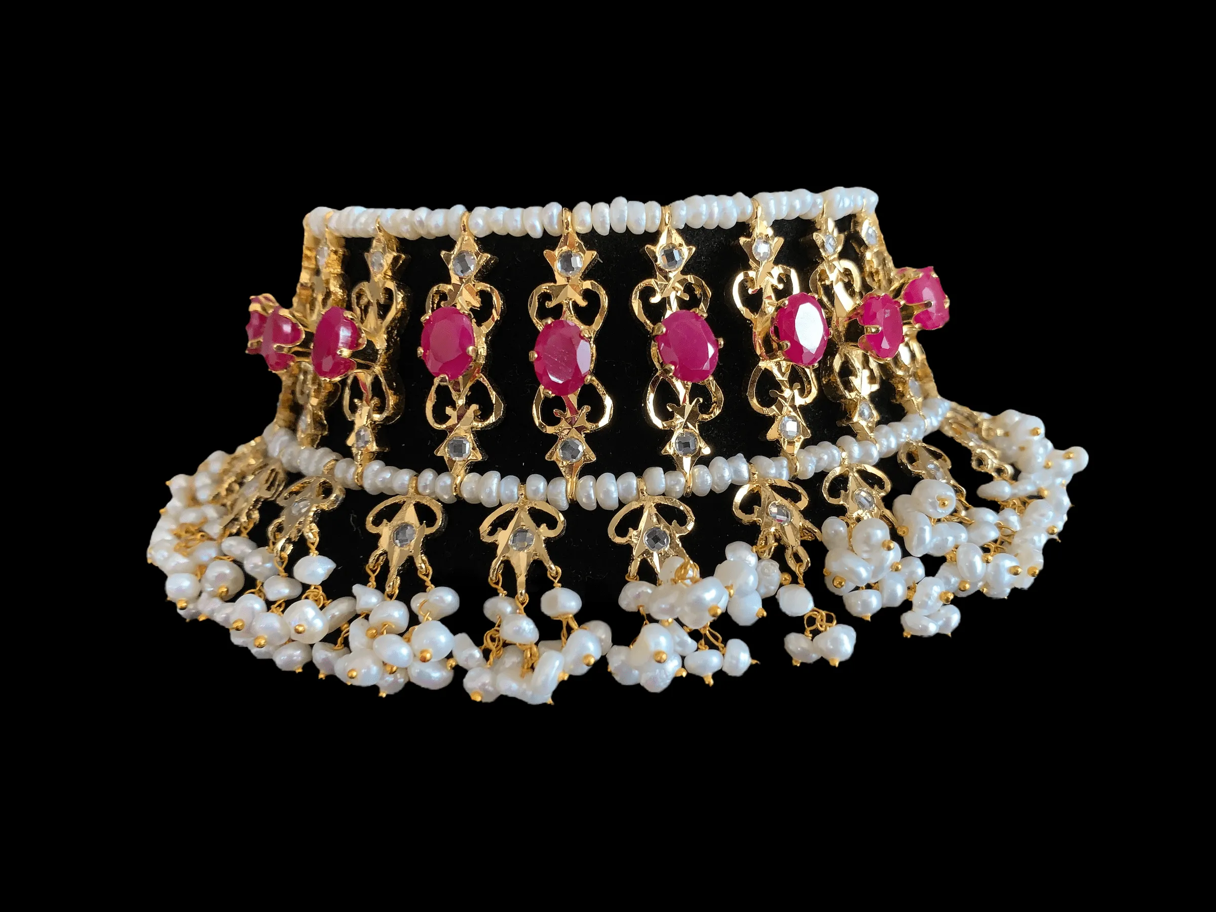 BR12 Viya bridal set in fresh water  pearls and rubies( READY TO SHIP  )