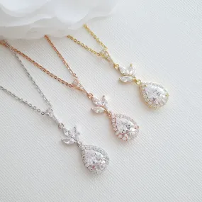 Bridal Drop Necklace In Cubic Zirconia- Lotus