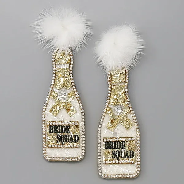 Bride Squad Champagne Glitter Earrings