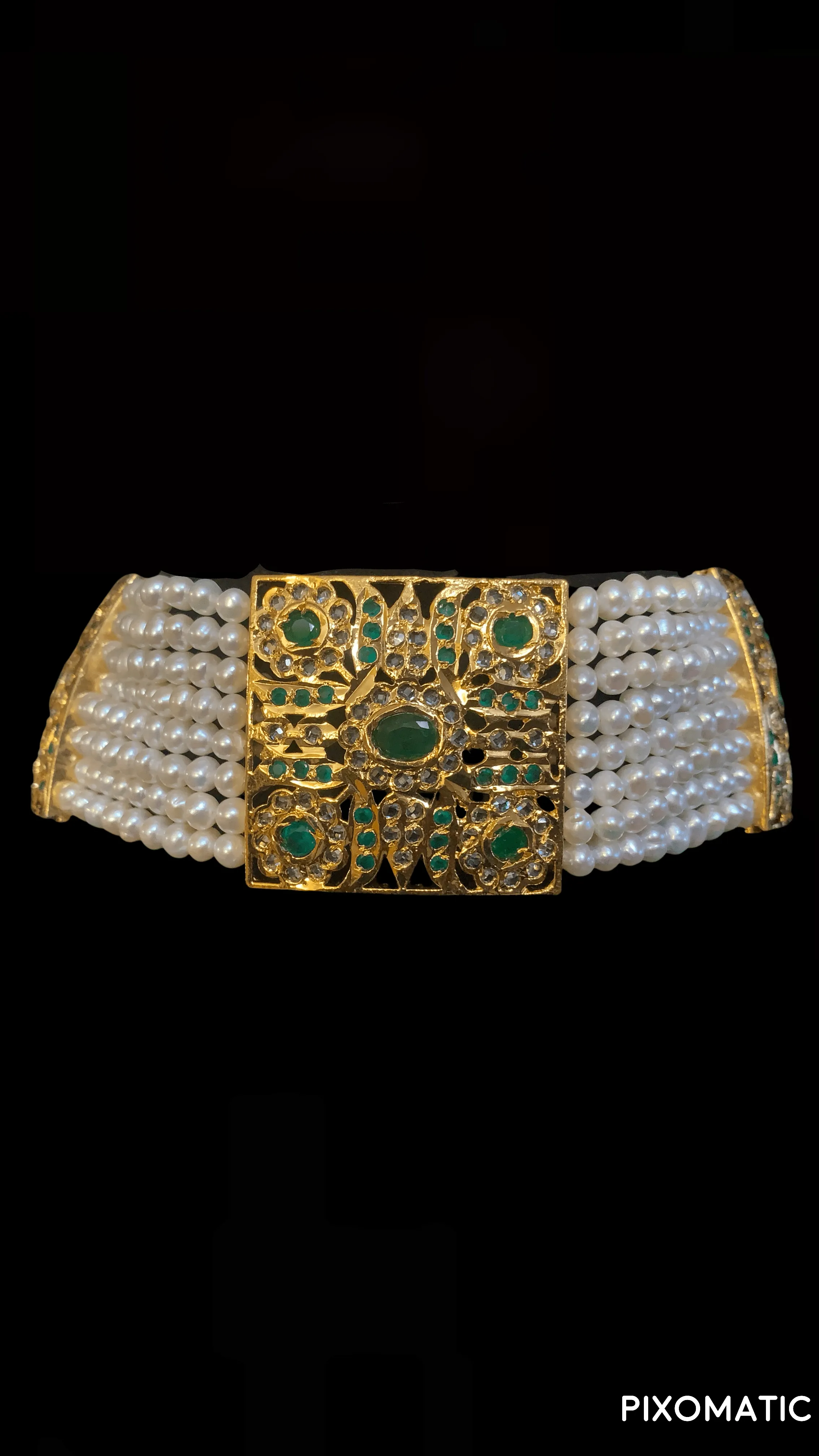 C18 Adeeva fresh water pearl choker in emeralds  ( READY TO SHIP )