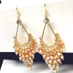 Champaign Crystal and Gold Chandelier Dangle Earrings