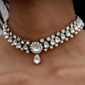 Classic Girl White Gem Choker Necklace