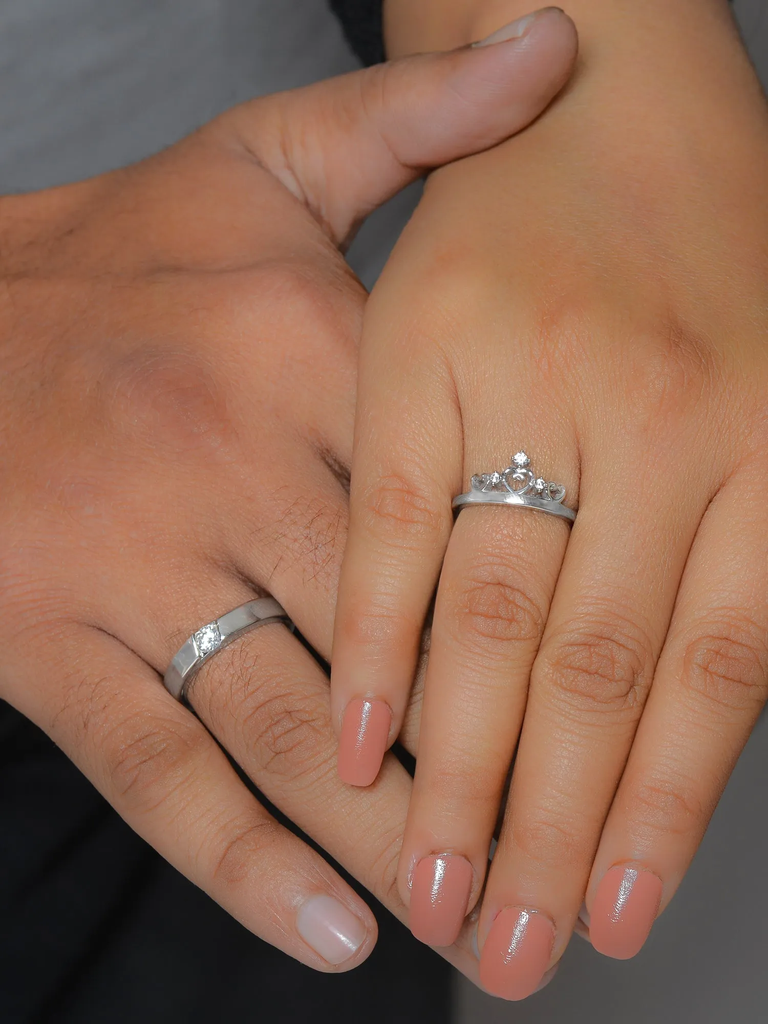 Crown Design Adjustable Silver Ring For Couple