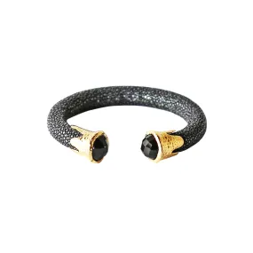 Cuff - Black Stingray leather with Gemstones