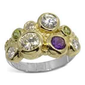 Custom Diamond Ring with Peridot and Amethyst