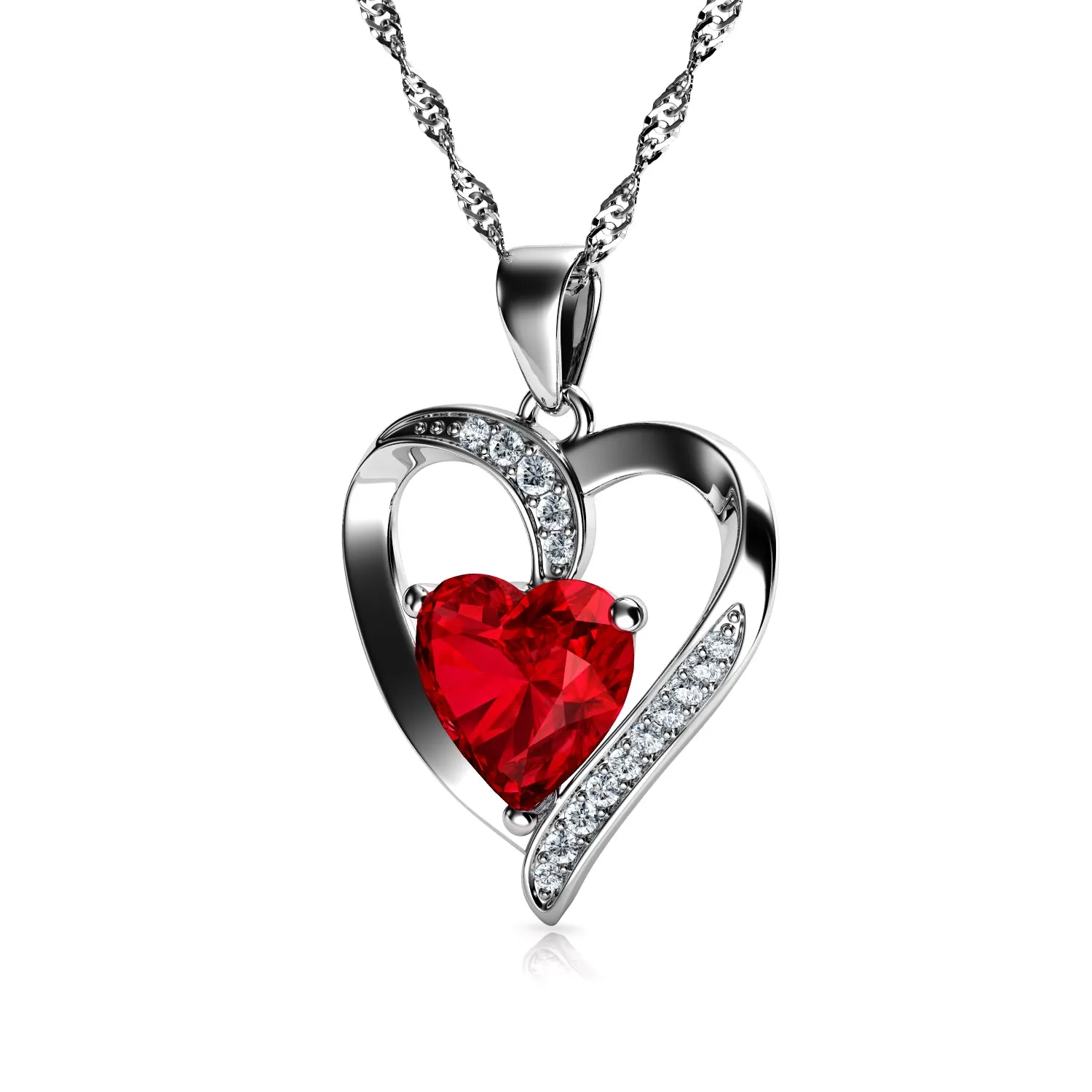 DEPHINI Red Heart Pendant 925 Sterling Silver Heart Pendant CZ