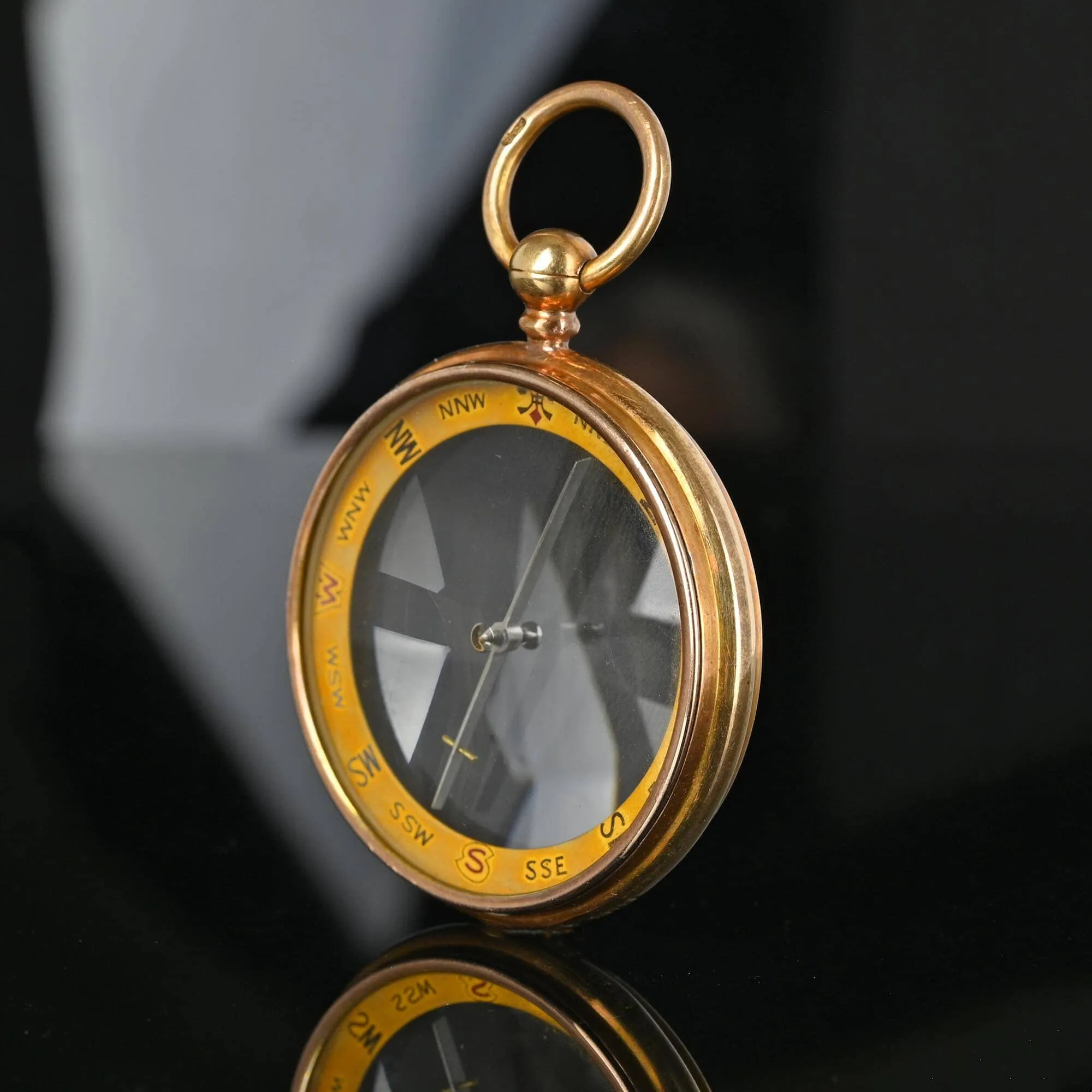 Extra Large Antique 15K Gold Working Compass Fob Pendant