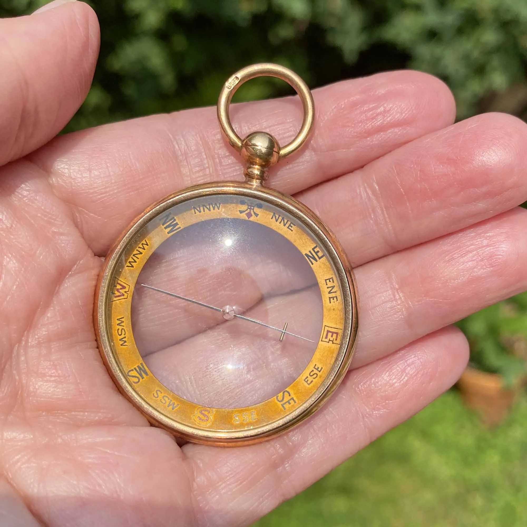 Extra Large Antique 15K Gold Working Compass Fob Pendant