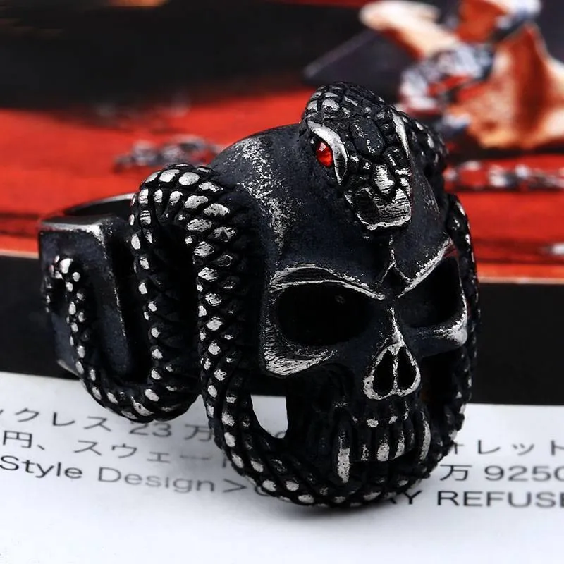 Devil's Skull with Slithering Snake Ring