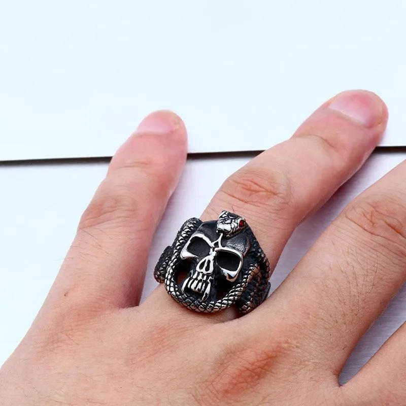 Devil's Skull with Slithering Snake Ring