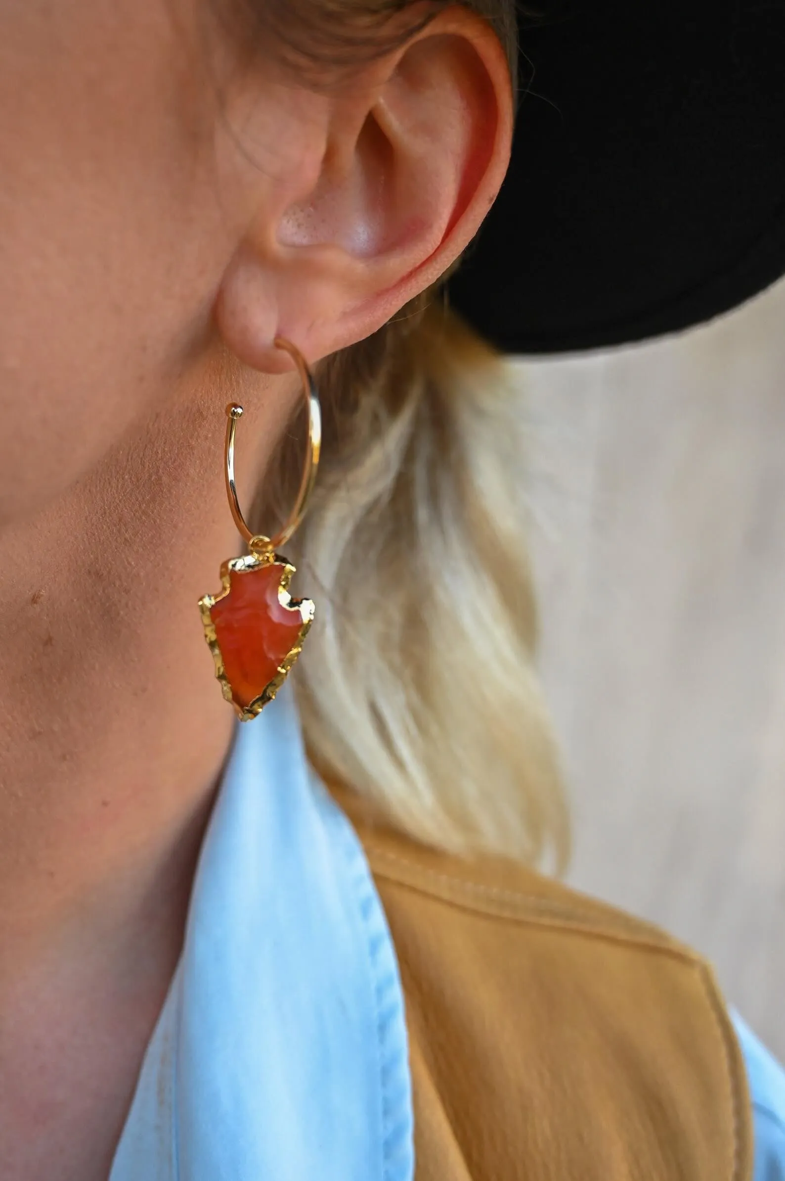 Dragon Energy Carnelian Gold Hoops