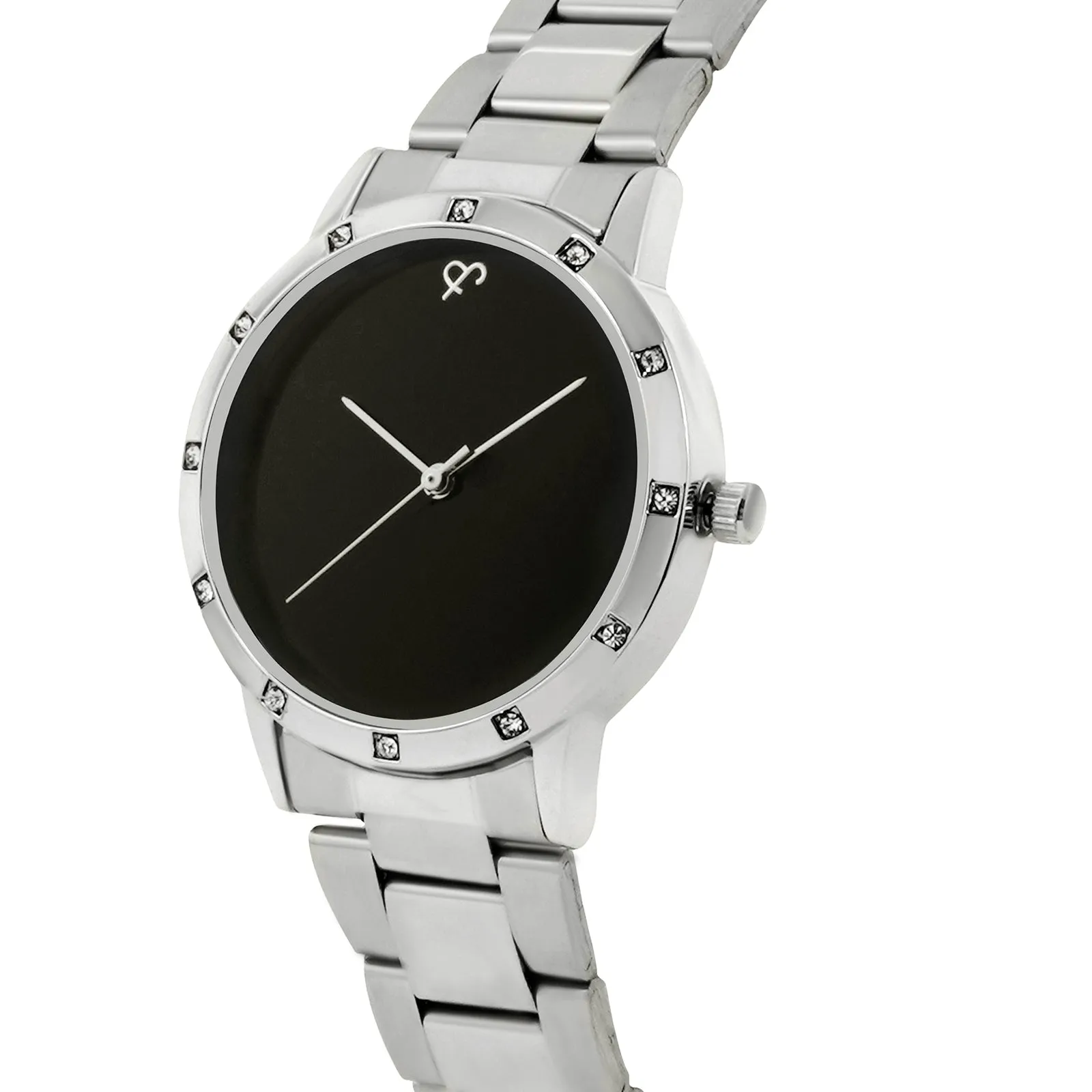 Dusk Black Dial Silver Metallic Strap Watch