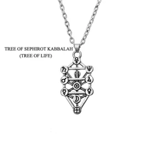 Egyptian Isis Caduceus Blueprint of 7 Chakras Tree of Life 2D Sacred Geometry Silver Plated Pendant