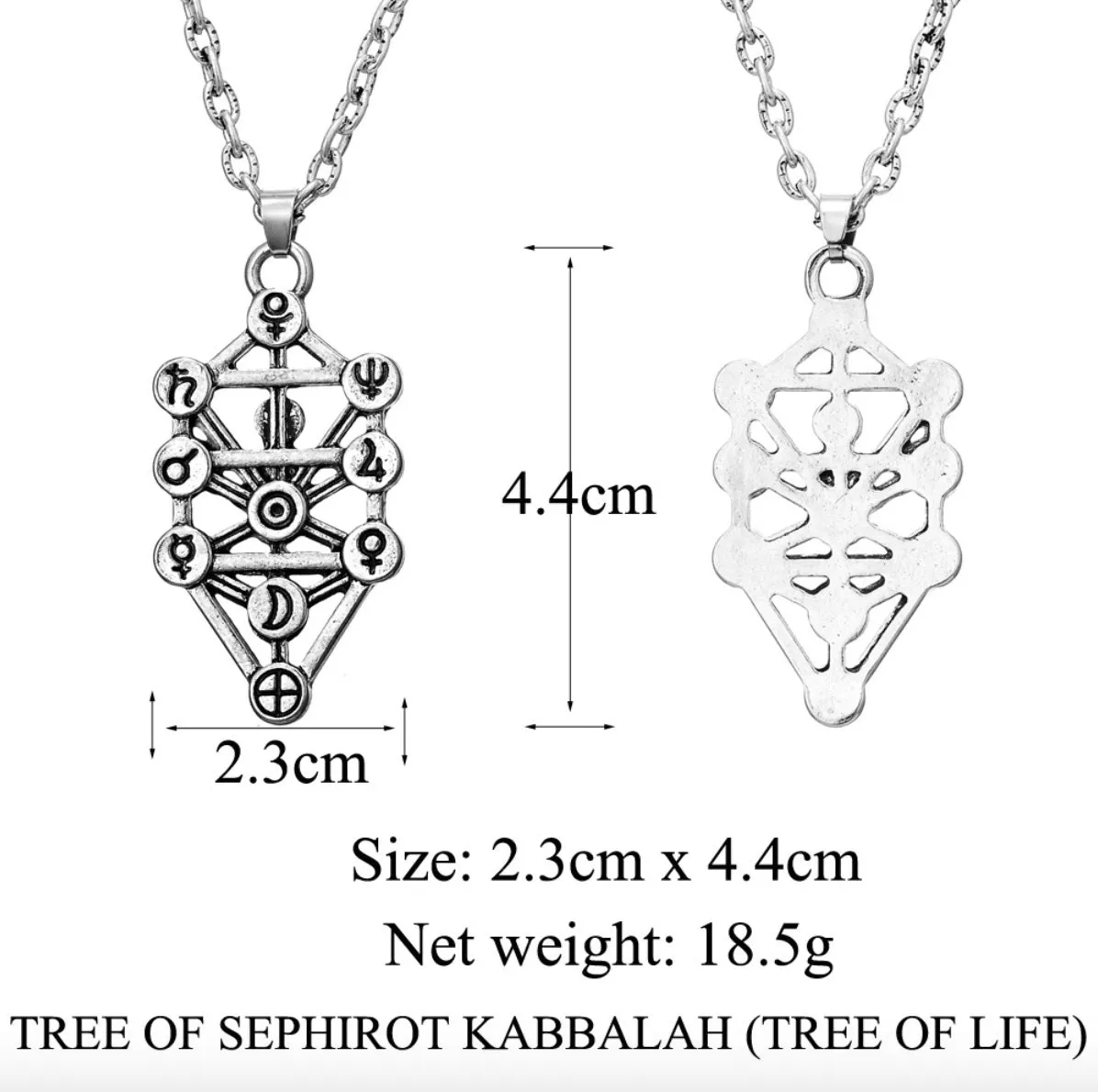 Egyptian Isis Caduceus Blueprint of 7 Chakras Tree of Life 2D Sacred Geometry Silver Plated Pendant