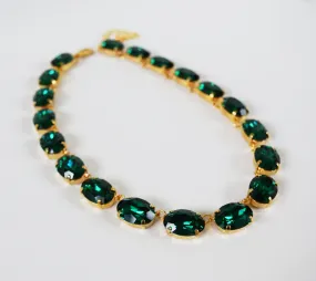 Emerald Green Swarovski Crystal Collet Necklace - Large Oval