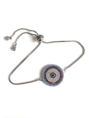 Evil Eye Cubic Zirconia Silver Chain Bracelet