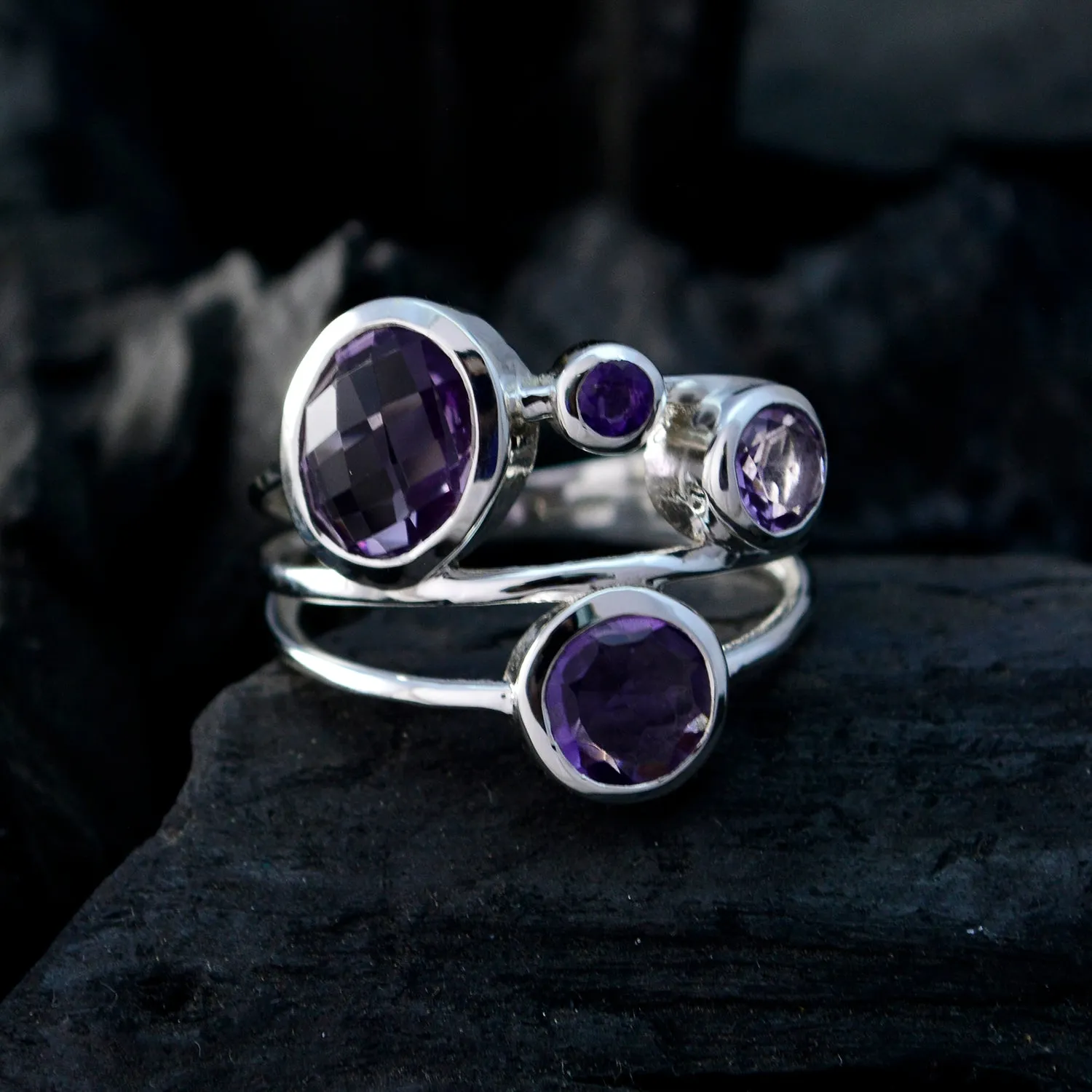 Exquisite Stone Amethyst Sterling Silver Rings Fair Trade Jewelry