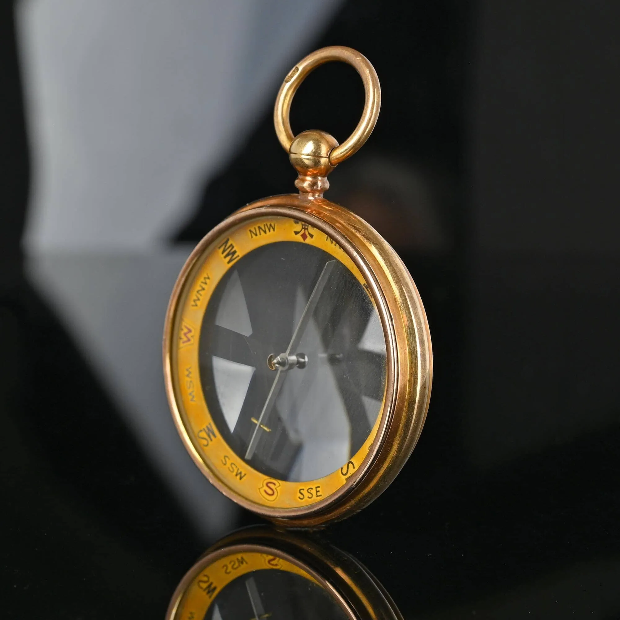 Final Payment Large Antique 15K Gold Working Compass Fob Pendant w Case