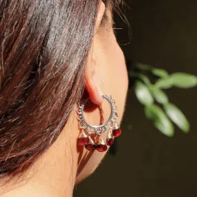 Flamenco Dance - Garnet Silver Hoop Earrings