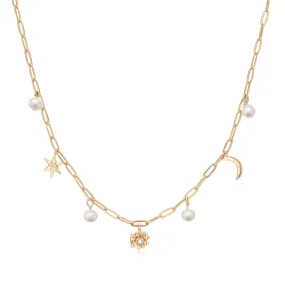 Freshwater Pearl Moon & Star Gold Choker - Daisy