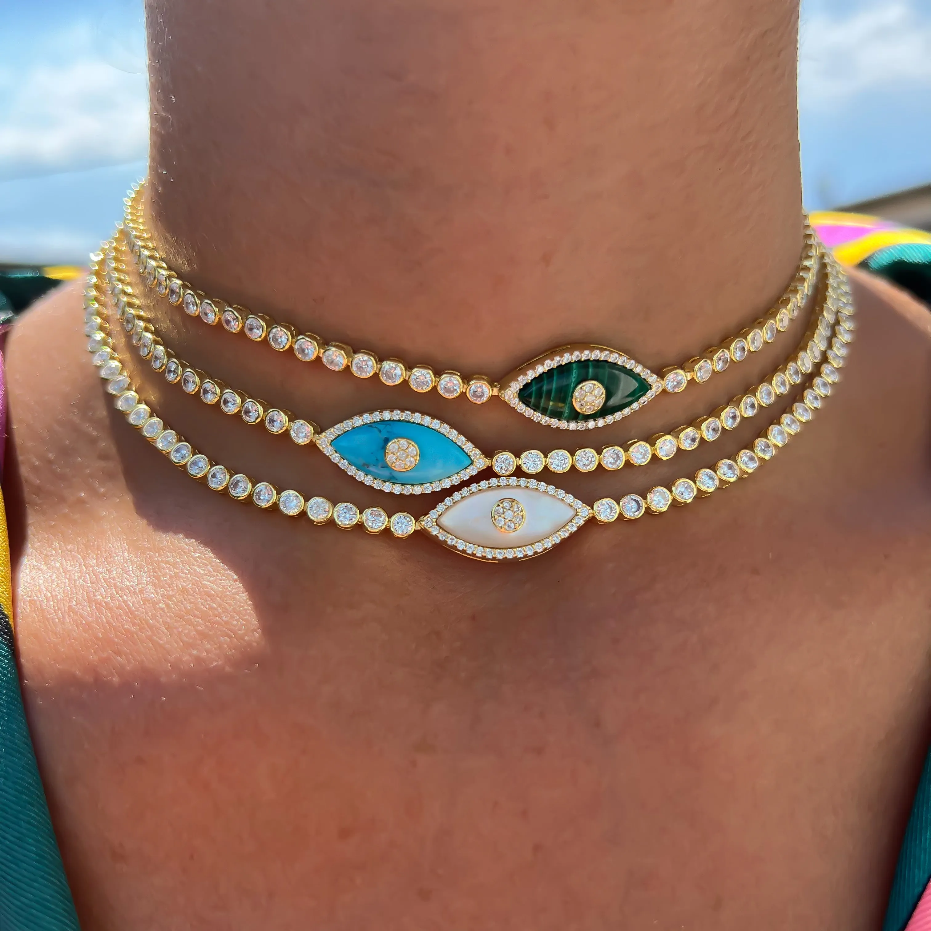 “Gemma” sterling silver stone eye chokers