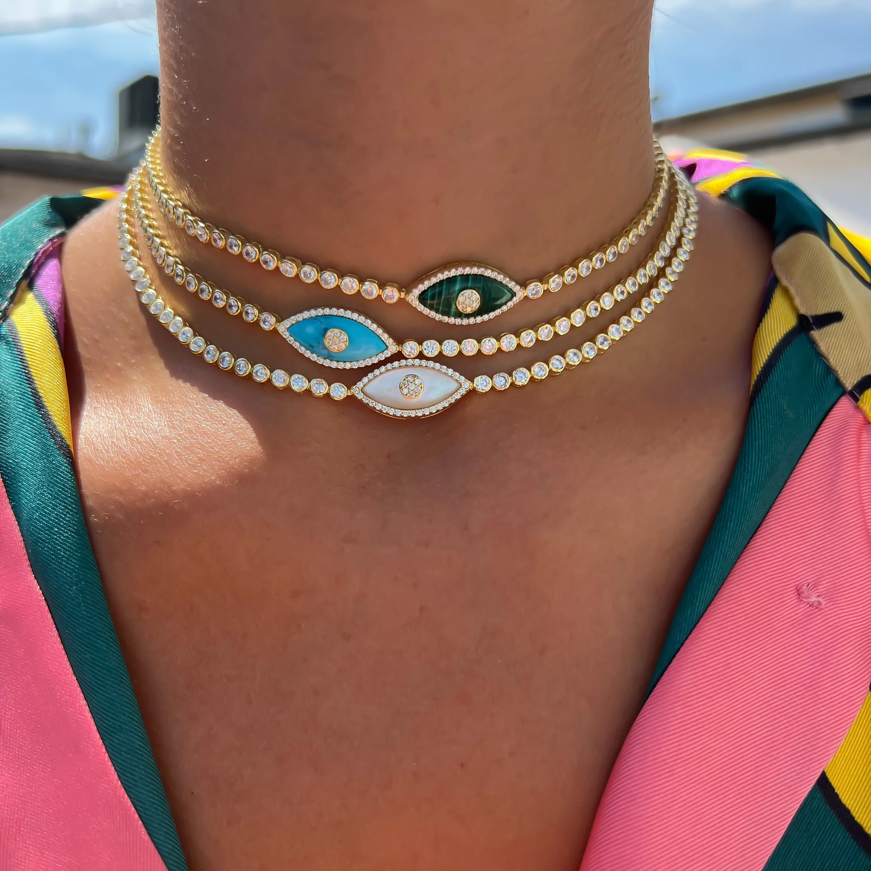 “Gemma” sterling silver stone eye chokers