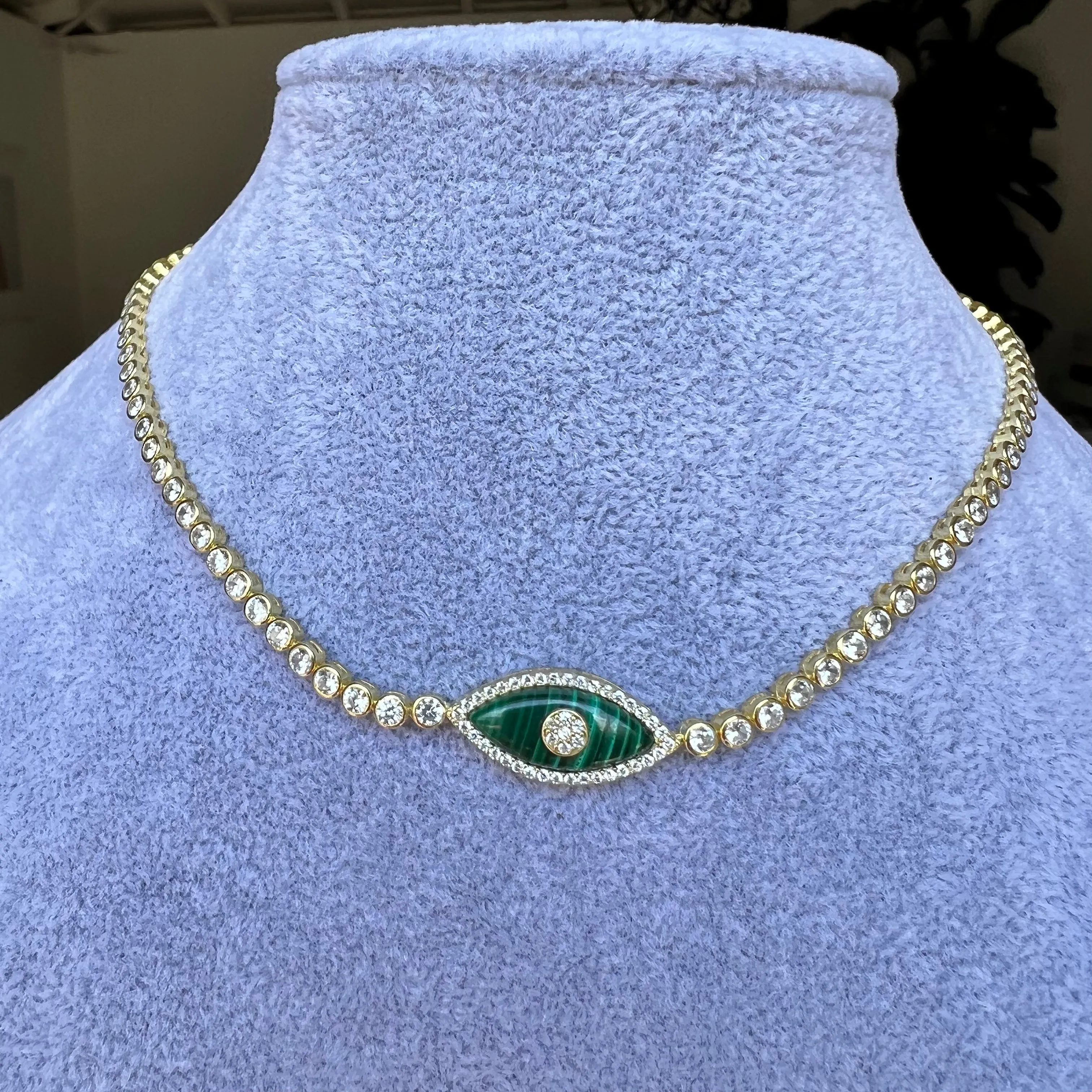 “Gemma” sterling silver stone eye chokers