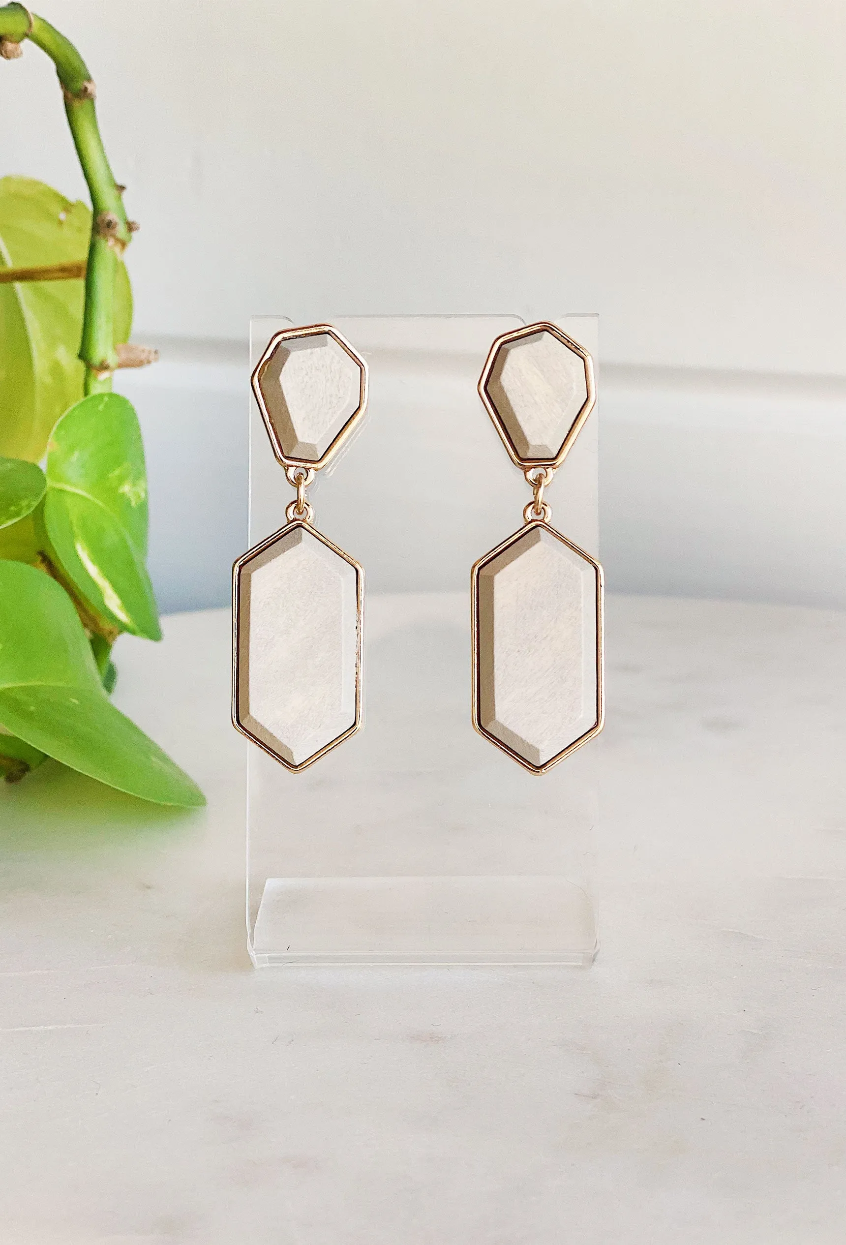 Geometric Wood Drop Earrings