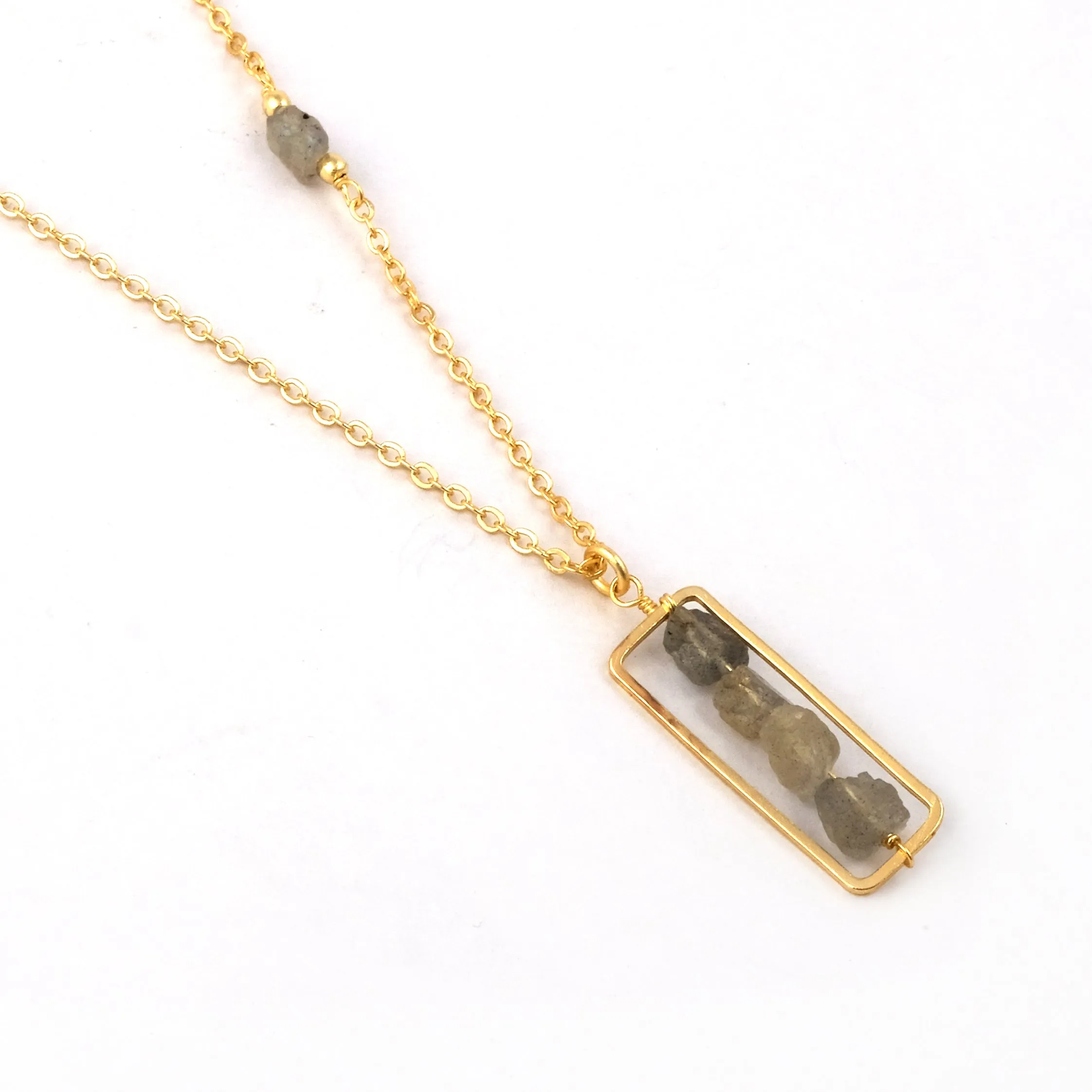 Gold Labradorite Necklace with Labradorite Beaded Pendant