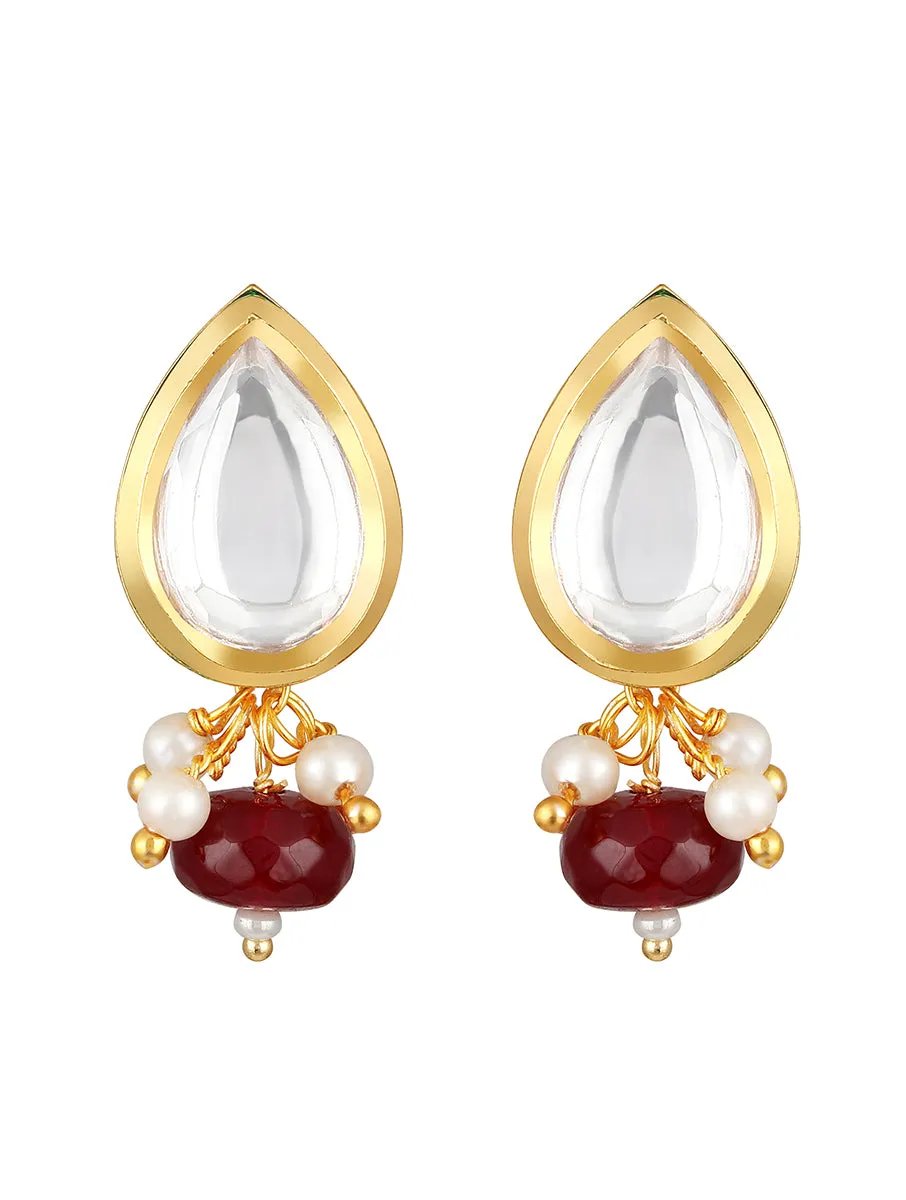 Golden, Red and Creme, Kundan Polki Earrings