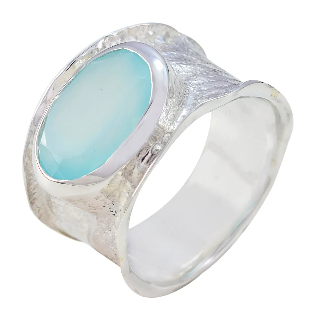 Grand Gemstones Aqua Chalcedony Solid Silver Ring Gold Jewelry India