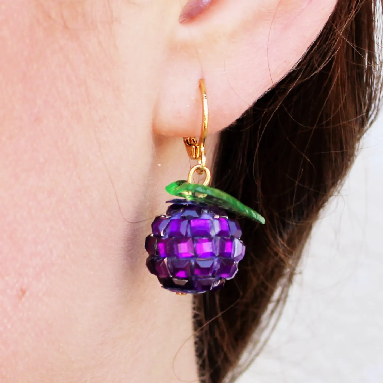 Grape Rhinestone Disco Ball Huggie Earrings