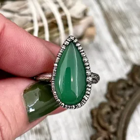 Green Agate Ring in Fine Silver Size 7 8 9 10 /  Large Crystal Ring  - Green Stone Ring - Silver Crystal Ring - Bohemian Jewelry