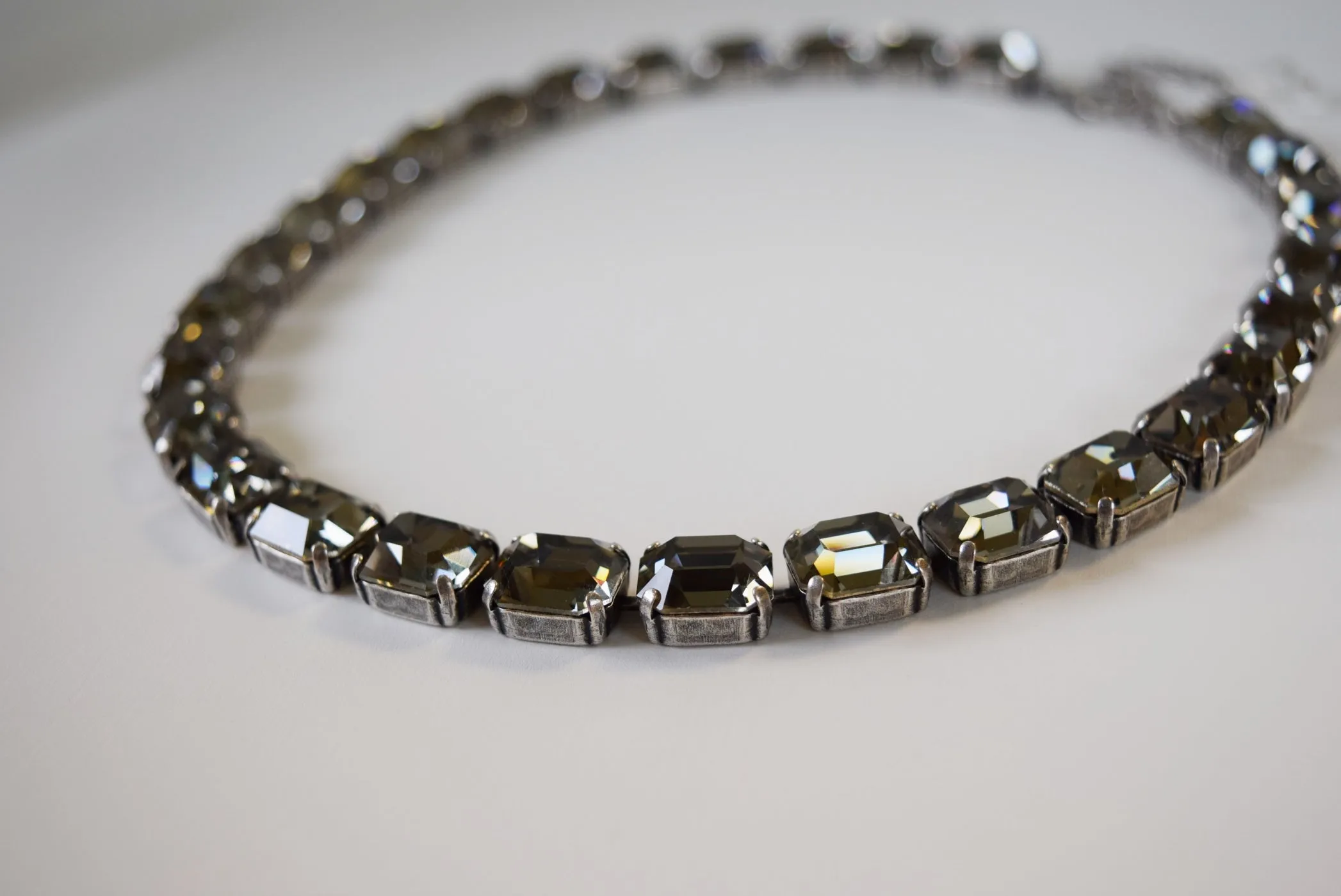 Elegant Small Octagon Necklace with Grey Swarovski Crystal Collet