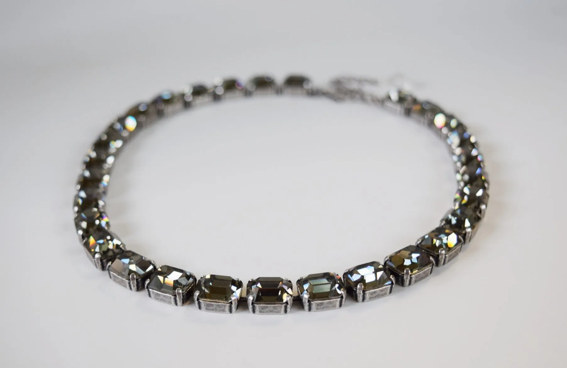 Elegant Small Octagon Necklace with Grey Swarovski Crystal Collet