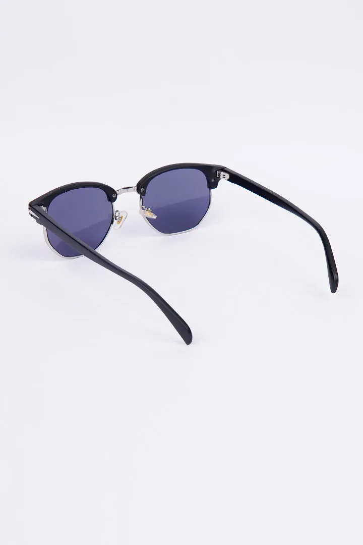 Half Rim Round Sunglasses - Blue