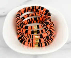 Heishi Small 6mm Color Pop Bracelet in Black and Orange with Gold Barrel