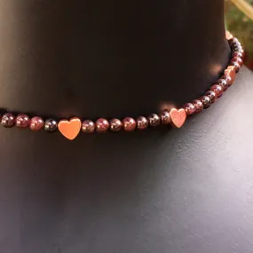 Hematite Hearts Choker necklace with various Gemstone