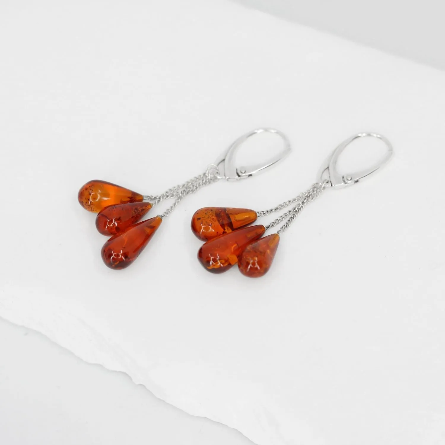 Honey Amber Tassel-Style Earrings in Sterling Silver