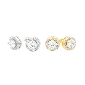 Iced Out CZ Paved Round Stud Earrings