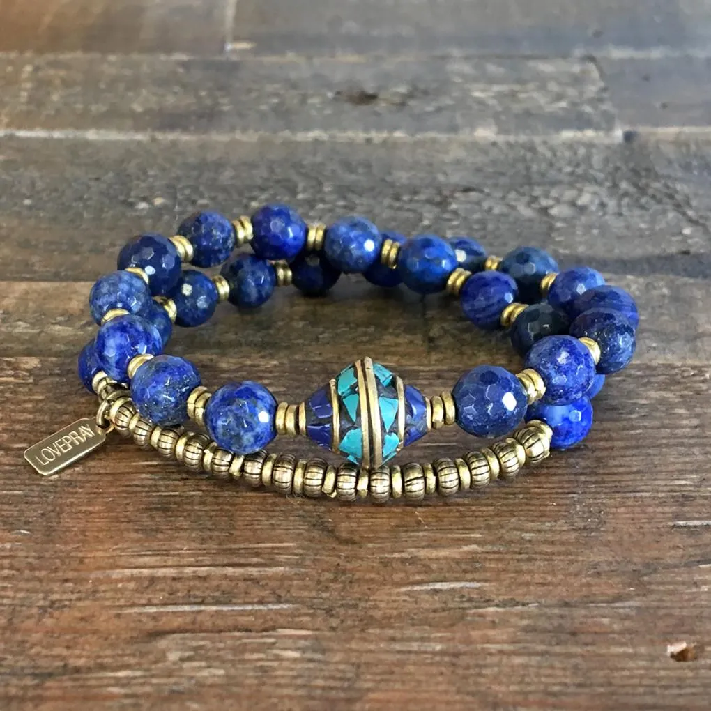 Lapis Lazuli 'Intuition' 27 Bead Wrist Mala Bracelet