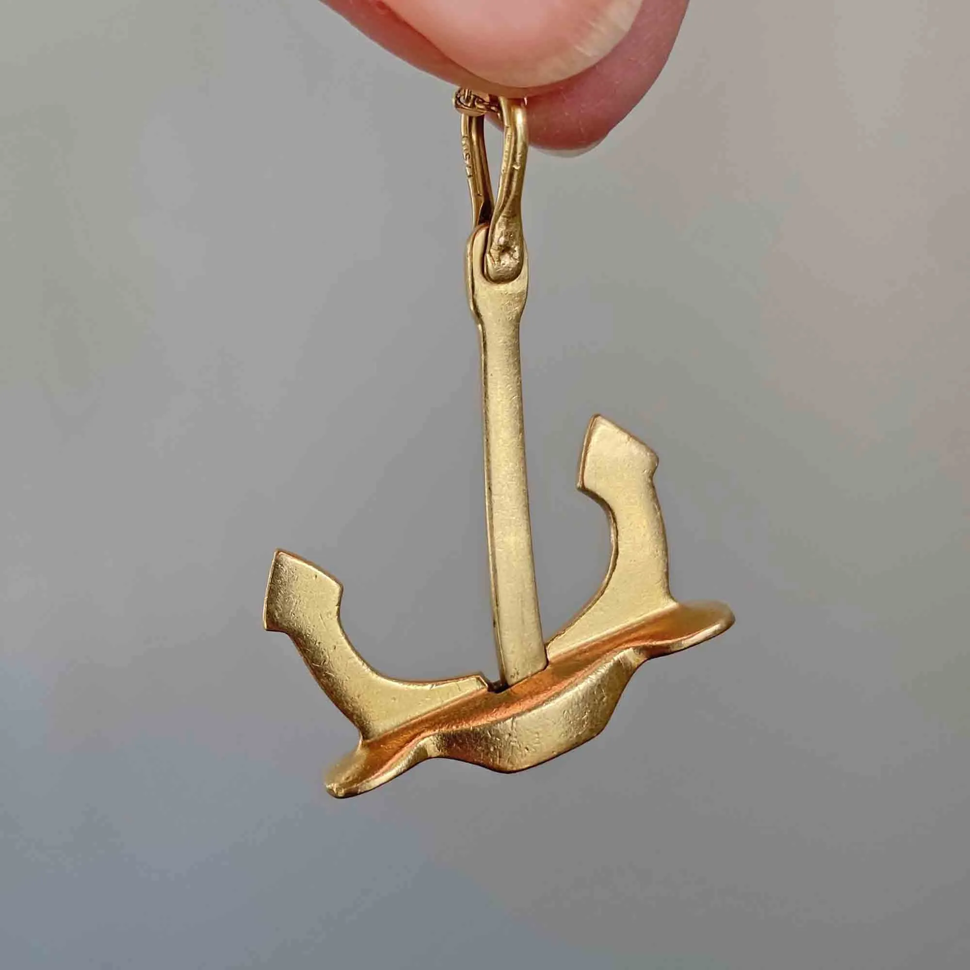 Large 18K Gold Victorian Anchor Pendant Moveable Charm