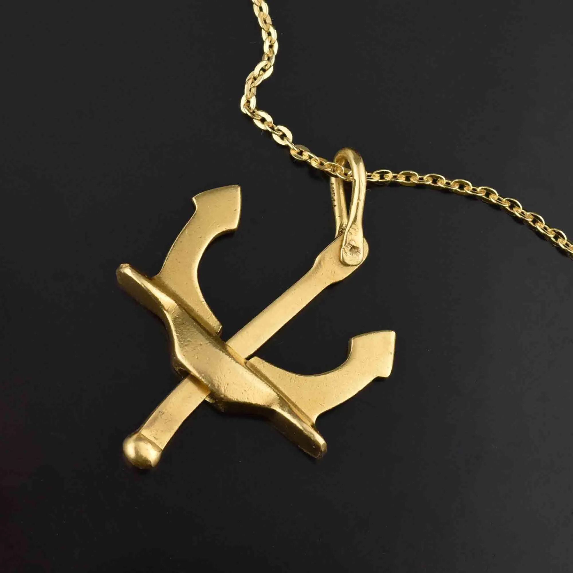 Large 18K Gold Victorian Anchor Pendant Moveable Charm