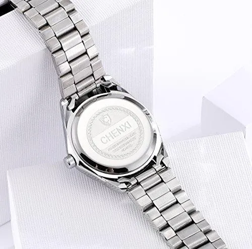 Luxury Women's Wrist Watches,Silvery Stainless Steel Wristwatches for Lady,Blue Face with Rhinestones Index