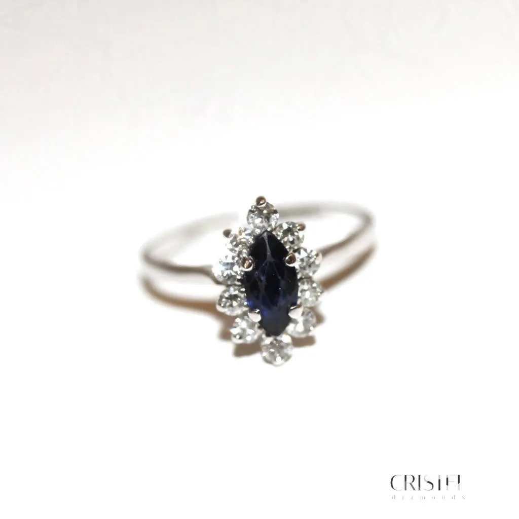 Marquise-cut Blue Sapphire Diamond Ring