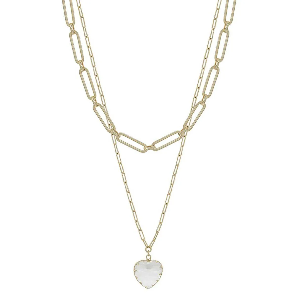 Metal Chain Heart Pendant 2 Layered Necklace