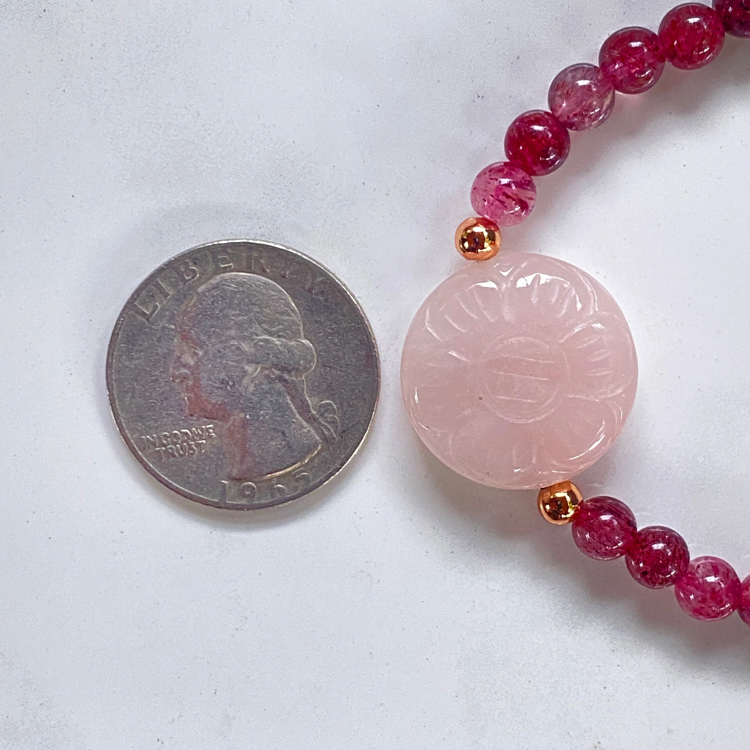 Mixed Tormaline or Red Lepidolite and Rose Quartz gemstone bracelets