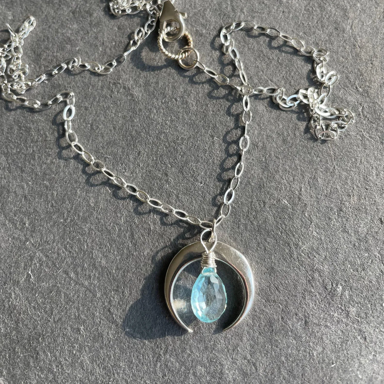 Moon Necklace with Aquamarine Blue