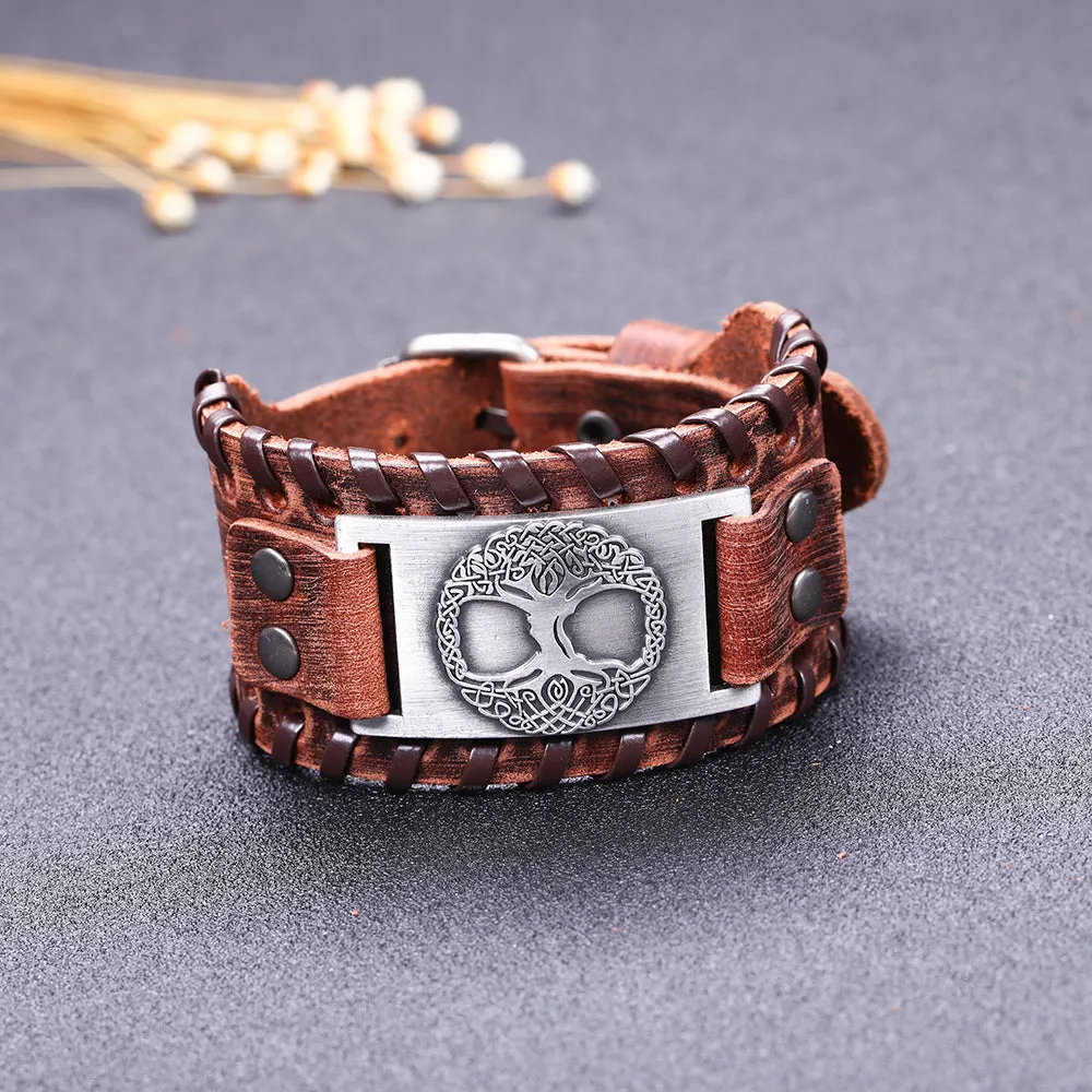 Mystical Tree of Life Leather Bracelet