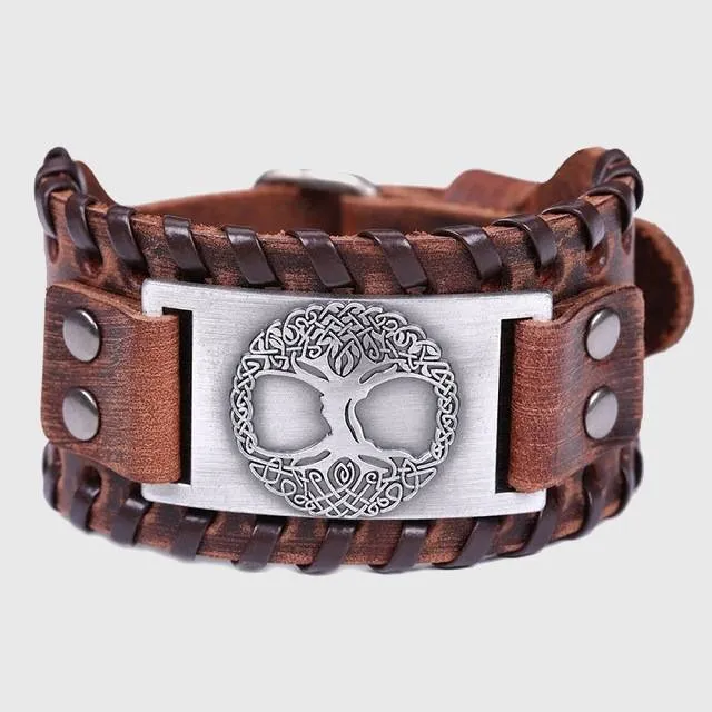 Mystical Tree of Life Leather Bracelet